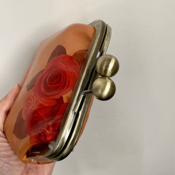 Handmade Vintage Style Genuine Leather Floral Print Purse/Wristlet/Crossbody - Picture 10 of 16